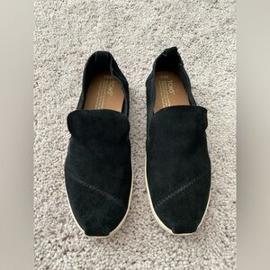 TOMS Deconstructed Alpargata Black Suede Women Slip On Sz 6.5